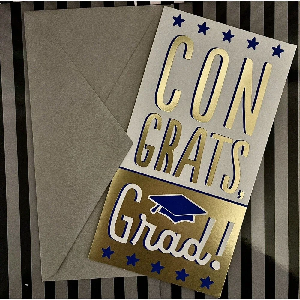 Hallmark Expressions Graduation Card “Congrats” Gold Foil Stars Cap Money Holder